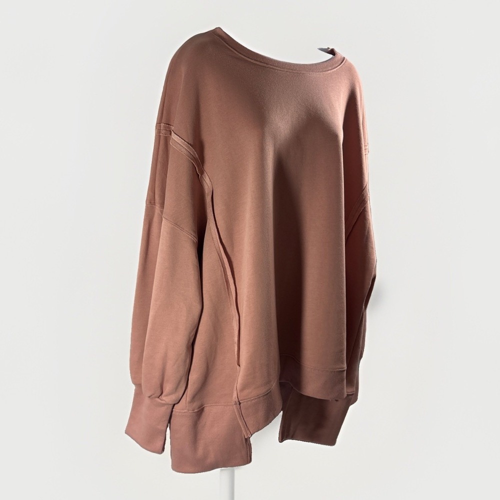 BWQ Oversized Crewneck Sweatshirt 2XL Mauve Pink Exposed Seam Raw Side Split
